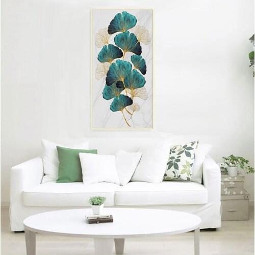 Green Golden Plant Leaf Abstract Nordic Canvas Print Wall Art Painting Modern Picture Living Room Entrance Decoration
