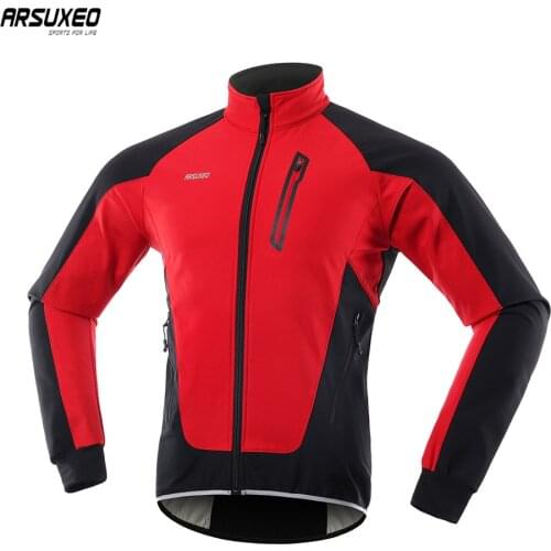 ARSUXEO Winter Cycling Jacket Fleece Warm Up Bicycle Clothing Windbreaker Softshell Reflective Coat MTB Bike Jersey 20B
