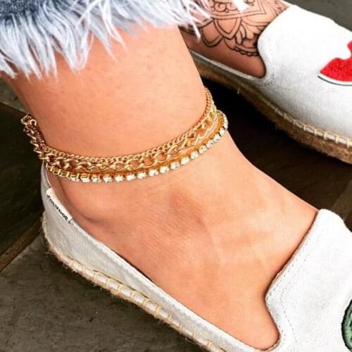 Trendy Crystak Chains Multilayer Anklets for Women Gold Sliver Color Summer Ocean Beach Ankle Bracelet Foot Leg Jewelry 2020 New