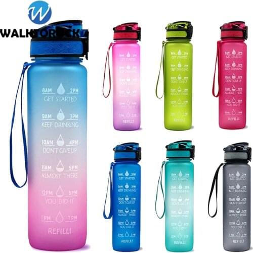 Water Bottle With Bounce Cover Time Scale Reminder 1L Large Capacity Sport Bottle Leakproof Drinking Bottle Gradient Color Bottl