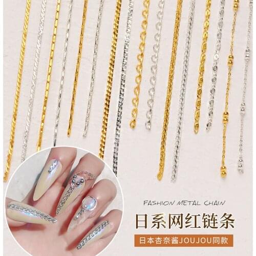 100cm Gold Silver J-korean Nail Chain Charms Falt Metal Tiny Tips Nail Art Decorations Supplies Diy Jewelry Accessories Decor