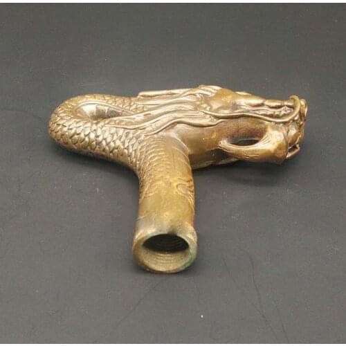Pure Copper Brass Grandpa Good Lucky China Old Handwork Carving Bronze Dragon Statue Cane Head Walking Stick