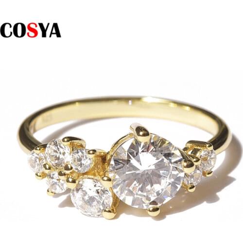 COSYA 100% 925 Sterling Silver Geometry Inlaid Zircon Sparkling Simple Elegant All-Match For Female Ring Fine Jewelry Gift