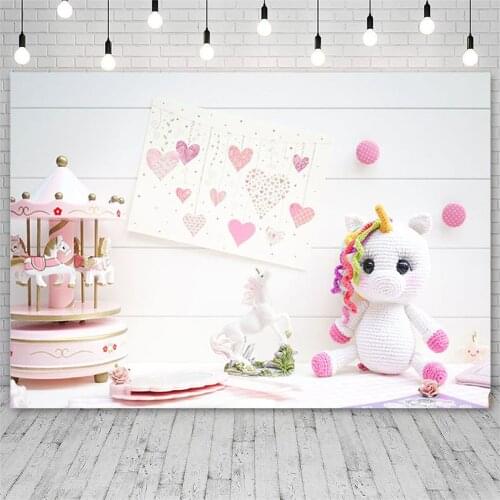 Avezano Backgrounds Birthday Party Baby Shower Love Unicorn Carousel Toy Decoration Girls Backdrops For Photo Studio Photophone