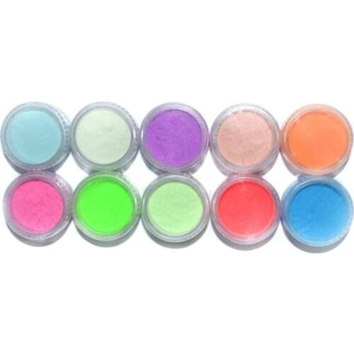 10 Colors Phosphor Luminous Nail Powder Coating UV Gel Polish Glow In The Dark Nail Tip Pigments Fluorescent Powder