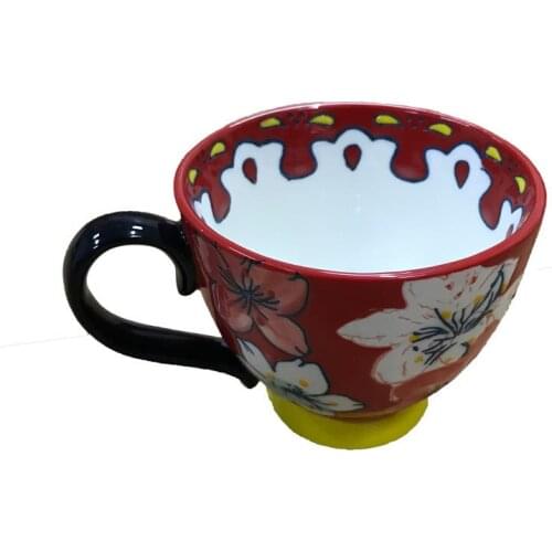 Red Ceramic Milk Cup European Relief Hand Painted Breakfast Cup Creative Mug Coffee Oat Cup Mugs Kitchen Dining & Bar 2021