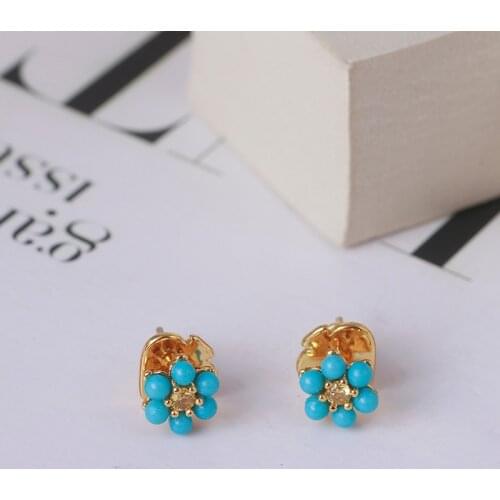 Small fresh girl heart blue flower lady style simple fashion small flower earrings earrings girls
