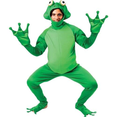 Mens Funny Frog Cosplay Costume Novelty Adult Animal Halloween Cosplay Party Jumpsuit Outfit Plus Size Oversize Clothes