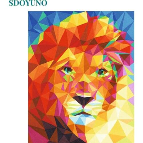 SDOYUNO 60x75cm Pictures By Numbers Colorful Lions DIY Painting By Numbers On Canvas Animals Frameless Digital Hand Painting