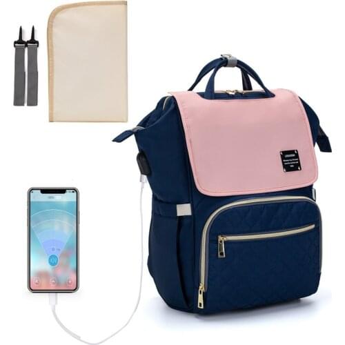LEQUEEN USB Diaper Bag Kits Baby Care Backpack for Mom Mummy Maternity Wet Bag Waterproof Baby Pregnant Nappy Mat Bag with Hooks