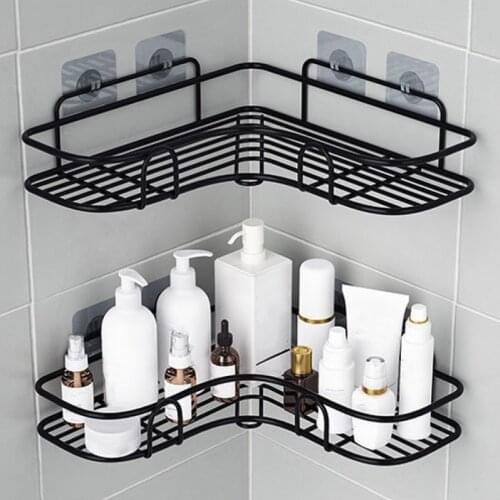 2pcs 90° Bathroom Wall Mounted Rack Organizer With 8pcs Hooks Shower Shampoo Soap Shelf Hanging Basket Bathroom Supplies