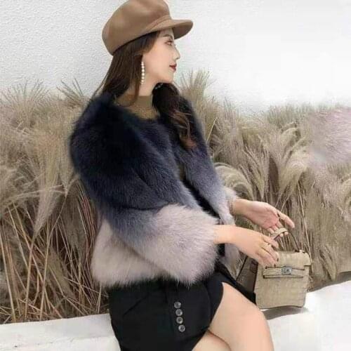 2021 New Coats Women Faux Fur Coat Winter Elegant Thick Warm Outerwear Round Neck Gradient Fake Fur Jacket Chaquetas Y141