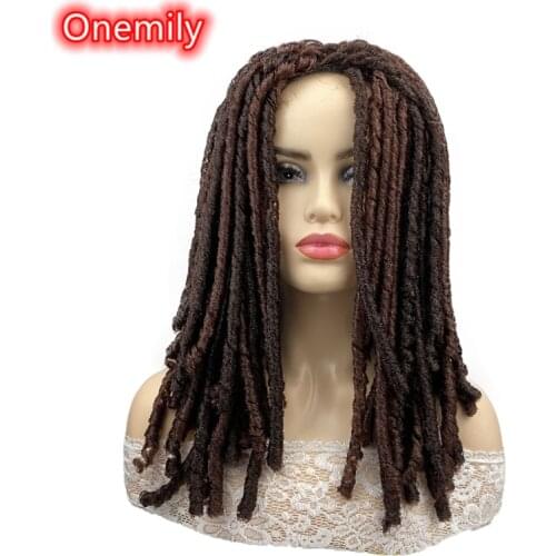 Onemily Braided Afro Long Twist Fully Heat Resistant Synthetic Hair Wigs for Women Girls with Bangs Party Evening Out Dark Brown