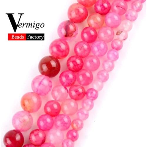 Wholesale Fuchsia Cracked Agates Round Beads Natural Stone Loose Beads For Jewelry Making 6 8 10mm Pick Size Diy Bracelet