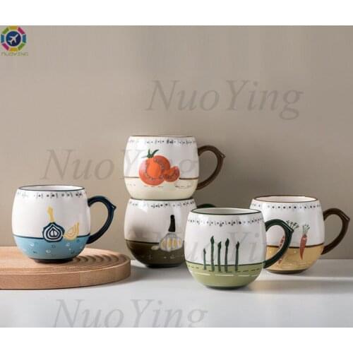 Personality Creative Ceramic Hand-painted Coffee Milk Cup Large Capacity Salad Bowl Household Water Cup Tea Cup Mug Children Gif