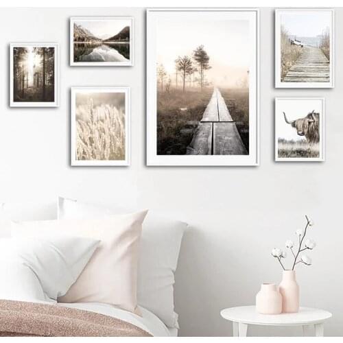 Landscape Wall Art Poster Reed Prints Sunlight Posters Plant Paintings Cow Canvas Painting Nordic Wall Pictures Home Decor