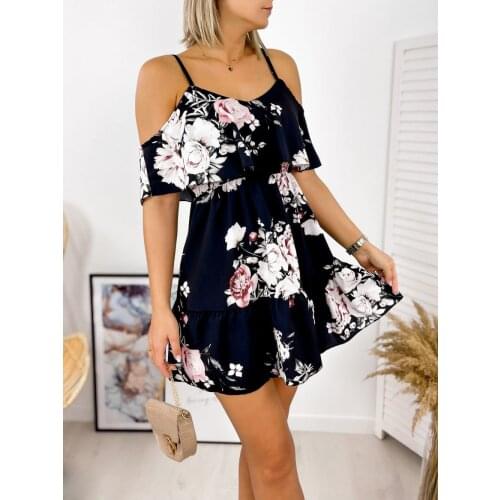 Summer Dress Women Print A-Line Dress Femme Robe Ruffles Sling Short Sleeve V-Neck High Waist Slim Mini Dress For Women Vestidos