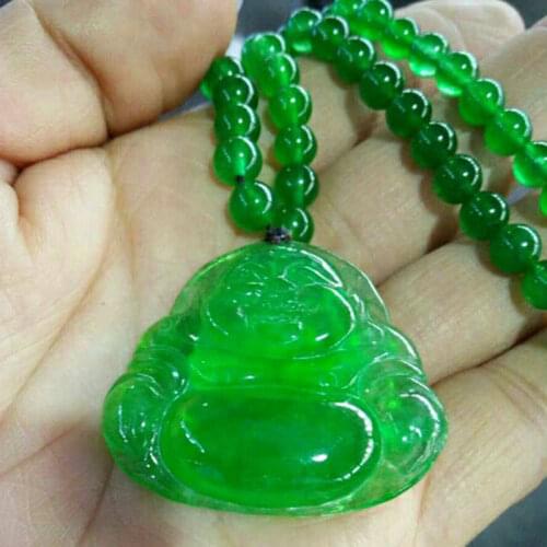 Genuine Green Natural Grade Jadeite guanyin Buddha guanyin necklace pendant certificate