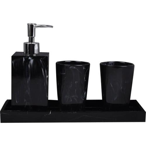 LBER Marble Texture Bathroom Supplies Black 4Pcs Resin Bathroom Accessories with Dispenser Toothbrush Holder Soap Dispenser