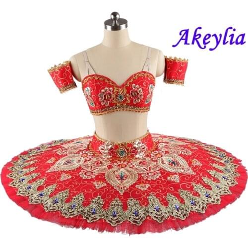 Red gold Professional Ballet Tutu Split For girls The corsair pancake Tutu Ballet performance ballet platter tutu Dress JN0148