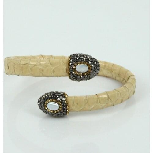 Luxury Snakeskin Leather Cuff Bangle Bracelet Statement Charm Women Snake Bracelet Female Gift