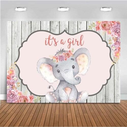 Elephant Flower Backdrop Pink Girls Gender Reveal Birthday Party Background Decoration Supplies Newborn Baby Shower Theme Party