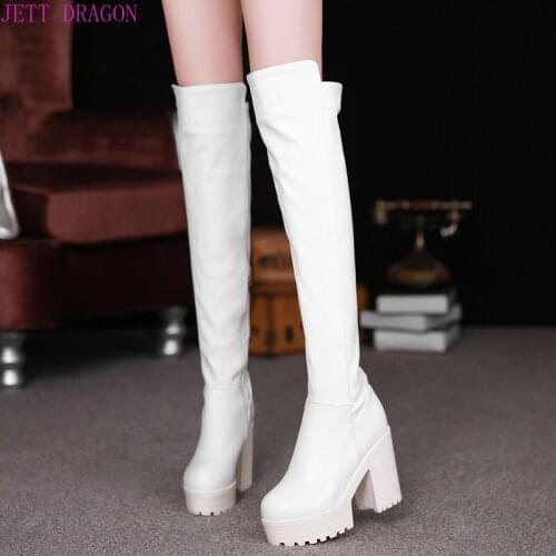 Over The Knee Boots Womens Square Heel Thick Bottom Side Zipper Autumn and Winter Thigh Boots 10CM High Heels Size 34-43