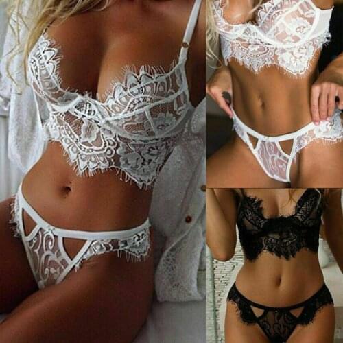 Sexy Women Lace Bras Panties G-string Set Sexy Lingerie Sets Thong Panties Mesh Bandage Underwear Sleepwear