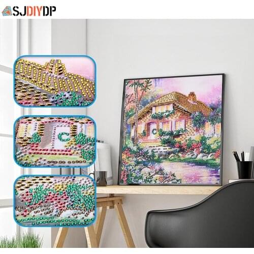 SJDIYDP Special Shaped Diamond Painting Cross Stitch Tree House River Scenery Landscape Rubiks Cube Embroidery Crystal Painting
