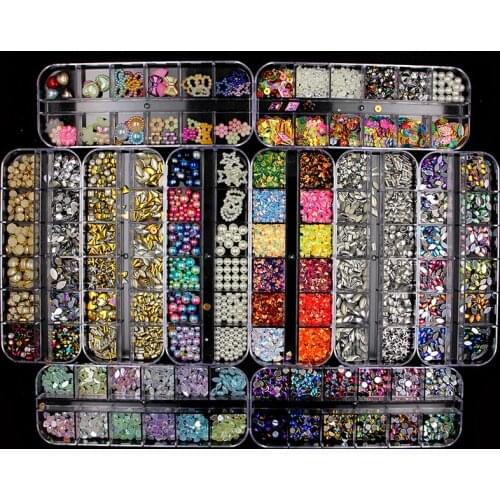 New Multi-size Nail Rhinestones 3D Crystal AB Clear Nail Stones Gems Pearl DIY Nail Art Decorations Gold Silver Rivet Rhinestone