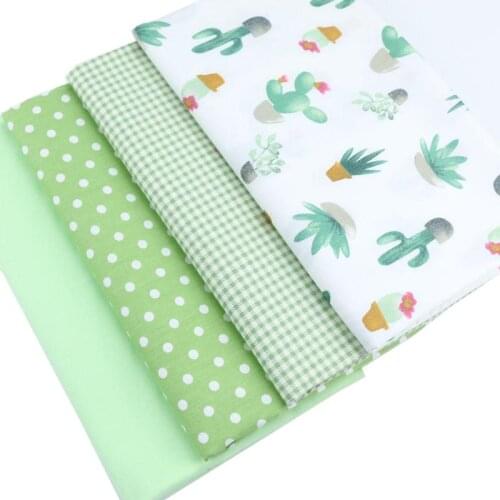 Syunss Green Cactus Grid Dot Printed Cotton Fabric DIY Tissue Patchwork Telas Sewing Baby Toy Bedding Quilting Tecido The Cloth