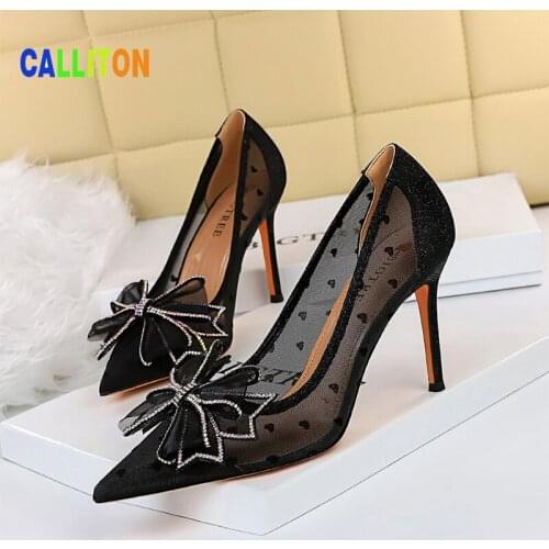 Pumps Pandals Women 2021 Heels Womens Shoes Stripper Wedding Fashion Sexy Shoes Wlegant Bride Shiny Rhinestone Bow Single Shoes