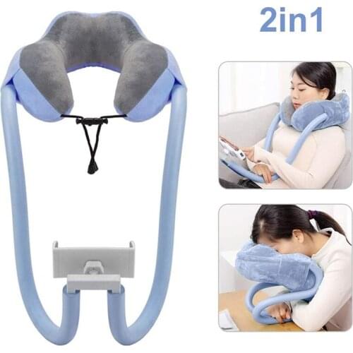 2-in-1 U-Shaped Pillow with Gooseneck Phone Holder Multifunction Pillow and Cell Phone Mount Braces & Supports TK-ing