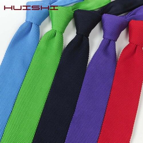 HUISHI Slim fashion Knit solid tie for men 5.5 cm Plain Black Red tie Blue knitted ties for men