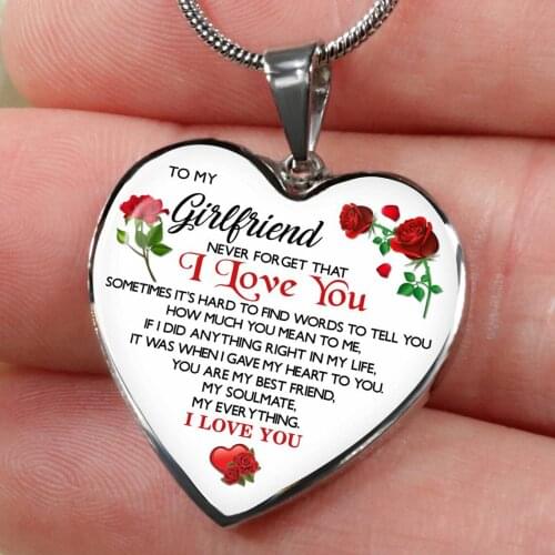 High Quality To My Girlfriend I Love You Heart Pendant Necklace Valentines Day Birthday Love Gifts for Women Girls Jewelry