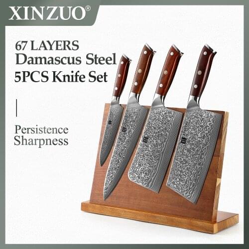 XINZUO 5PCS Chopping Chef Knife Set VG10 Damascus Steel Kitchen Big Cleaver Knife Chef Knives Cooking Tools Rosewood Handle