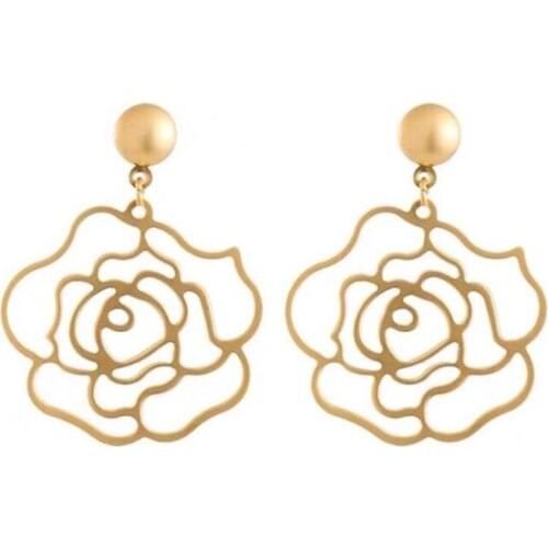 Japanese Korean Version of the Simple Hollow Flower Metal Temperament Flower Drop Earrings Mother Birthday Gift