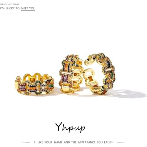 Yhpup Multi-Color Cublic Zirconia Women Rings Charm Copper Hollow Lucky Bead Fashion Rings for Female Party Jewelry New Brand