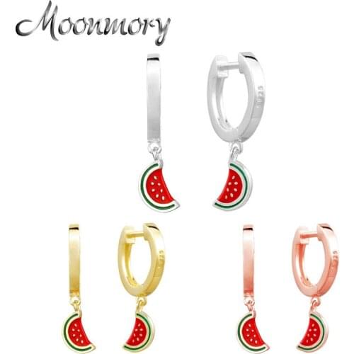 Moonmory 100% 925 Sterling Silver Watermelon Pendant Hoop Earrings For Women Enamel Fruit Collection European Jewelry Wholesale
