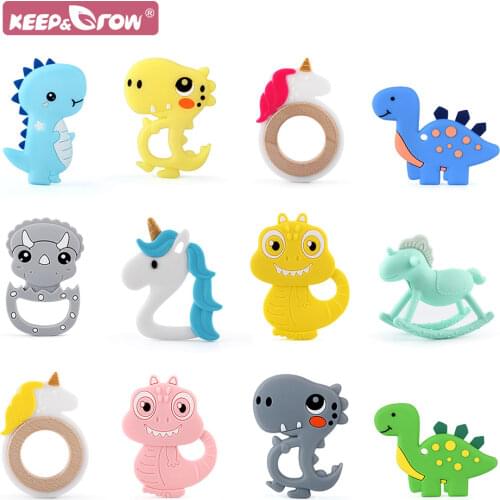 1pc Baby Teether Silicone Food Grade Rodent Tiny Rod DIY Pacifier Chain Cartoon Unicorn Dinosaur Baby Molar Teething Teether