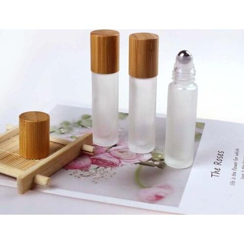 10ml Frosted Roll on Bottle with Bamboo Cap Glass Bottle For Lip Oil