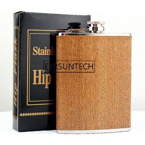 20pcs Creative 8 Oz Stainless Steel Hip Flask Wooden Whiskey Wine Bottle Retro Alcohol Pocket Flagon With Box For Gifts