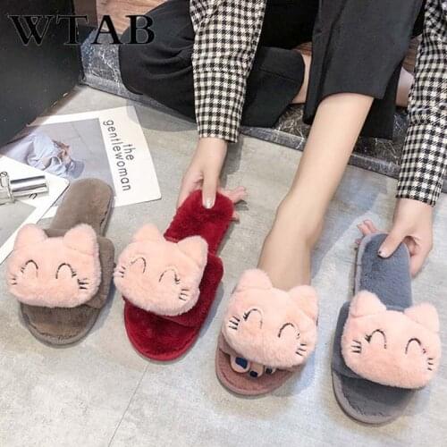 2019 Cute Winter Indoor Shoes Women Slippers New Non-slip Home Warm Cat Female Shoes Soft Ladies Indoor Slippers Plush Slipper