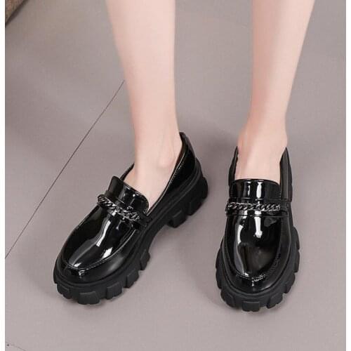 2021patent leather Flat Loafers Shoes Woman Classics Platform Women thick bottom leather Shoes Slip-on Women Shoes Zapatos Mujer
