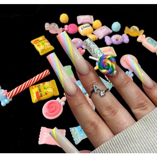 3D Nail Charms Mixed Design Resin Sweet Kawaii Candy Happy Flower For Acrylic Nail Art Tips Rhinestones Decoration Manicure Tool