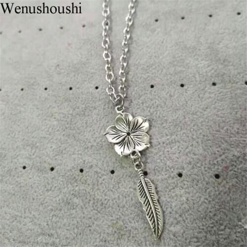 45/50/60/70cm O chain antique silver color vintage leaf flowers necklaces women DIY plant necklace men drop ship ok di170 di171