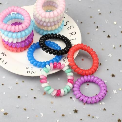 5Pcs/Set Girls Hair Ring Colorful Elastic Plastic Rubber Telephone Cord Big Hair Bands Women Fashion Scrunchies Hair Accessories