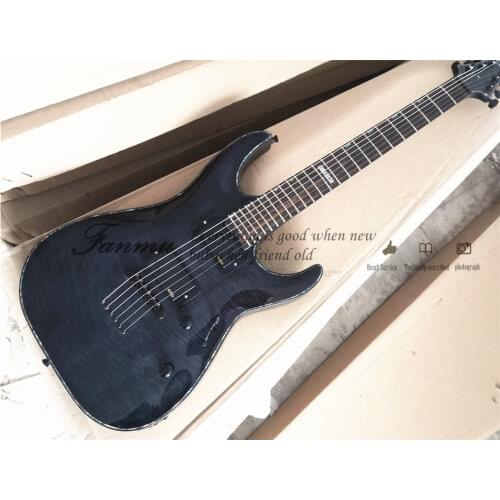 Custom 6 strings guitar,flamed maple veneer,black 1000 guitar,pearl binding,strings through body,black buttons