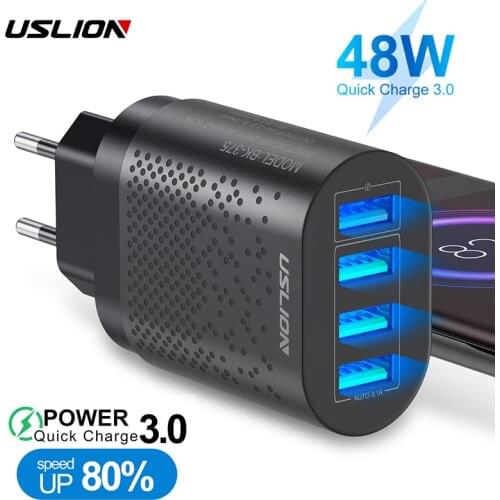 USLION 48W 4 Ports LED 3A Quick USB Charger For iPhone Micro Type C QC3.0 Fast Wall Charger For Samsung Mobile Phone Charger
