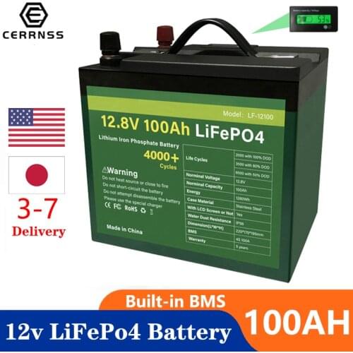 12V 100Ah LiFePo4 Battery Cells 200Ah Built-in BMS Waterproof Lithium Power Rechargeable Batteries For Boat RV Battery EU No Tax
